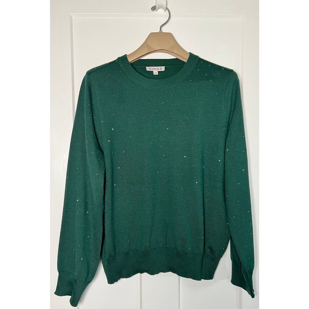 Nanette Lepore Green Sweater Sequins Crew Neck Size XL Sparkly